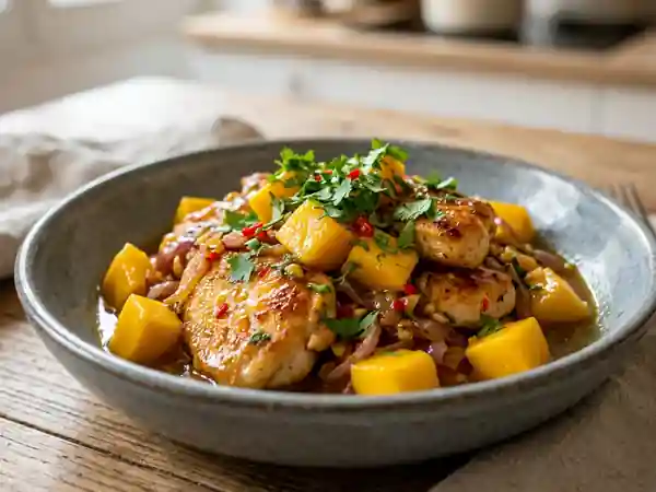Poulet à la mangue revisité : recette savoureuse et exotique - Photo de présentation