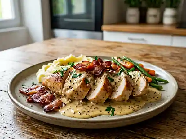 Poulet à la moutarde et lard croustillant : recette savoureuse et facile - Photo de présentation