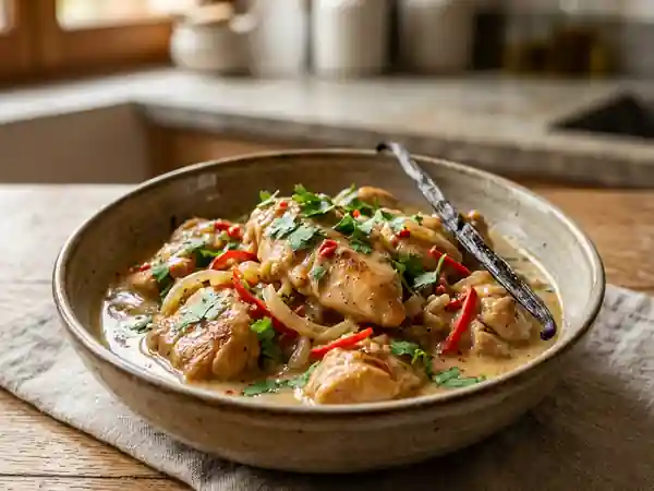 Poulet à la vanille et lait de coco épicé : recette exotique et savoureuse - Photo de présentation