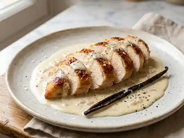 Poulet nacré à la vanille et crème onctueuse - Photo de présentation
