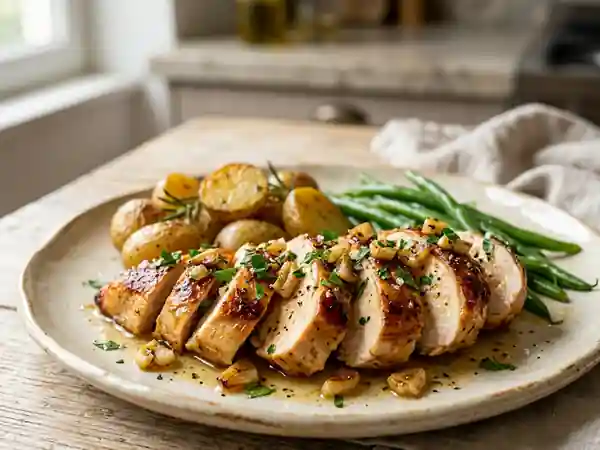 Poulet à l'ail fondant et doré au beurre - Photo de présentation