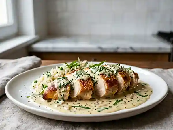 Poulet onctueux à l'estragon et vin blanc - Photo de présentation
