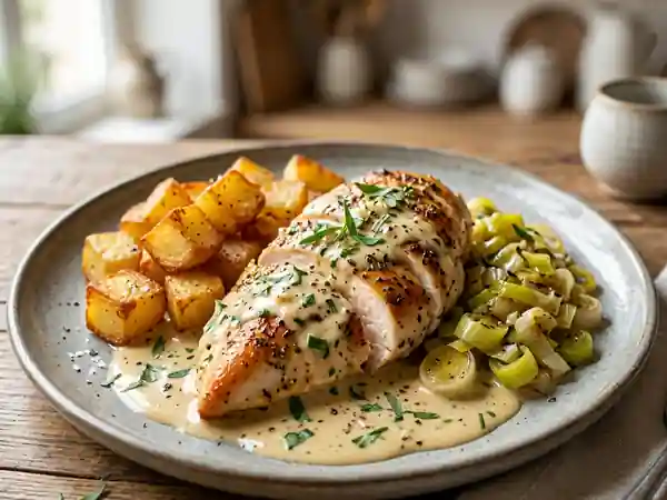 Poulet à l'estragon et poireaux fondants - Photo de présentation