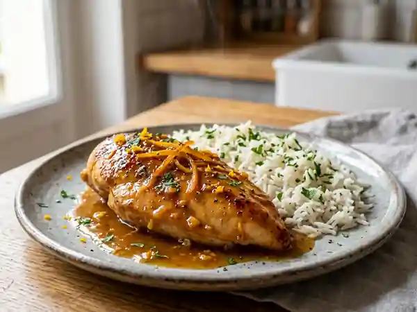 Poulet à l'orange laqué au miel et gingembre - Photo de présentation