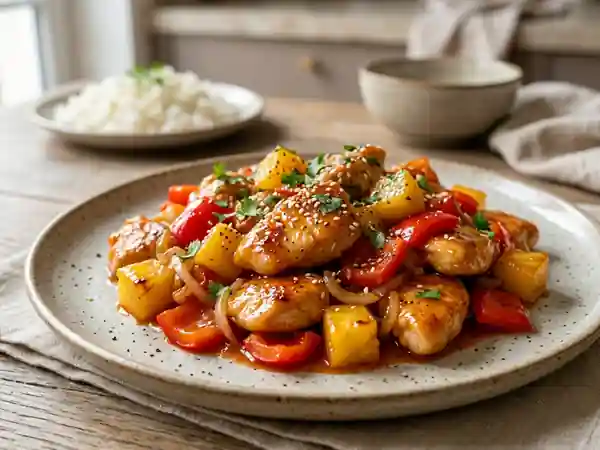 Poulet aigre-doux caramélisé à l'ananas - Photo de présentation