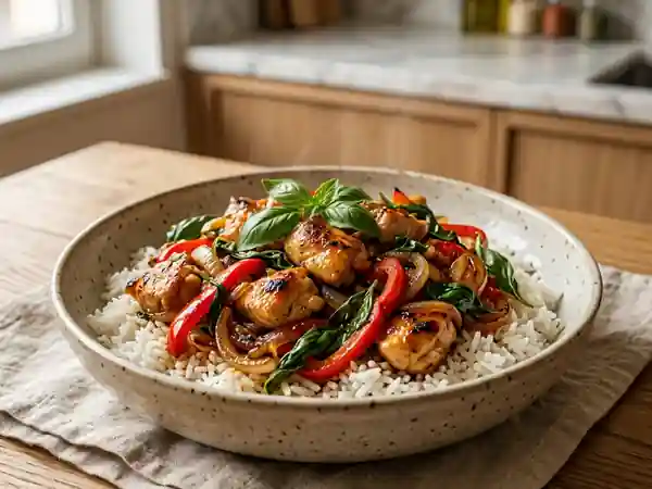 Poulet au basilic fondant et soja infusé - Photo de présentation