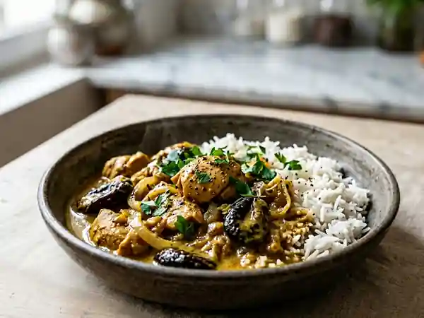 Poulet au Curry Crémeux et Pruneaux Fondants - Photo de présentation