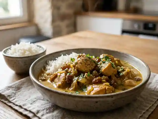 Poulet au curry coco et raisins fondants - Photo de présentation