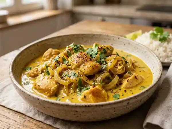 Poulet au curry et oignons fondants : recette facile et savoureuse - Photo de présentation