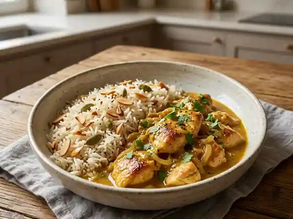 Poulet Curry Coco et Riz Croquant aux Amandes - Photo de présentation