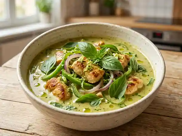 Poulet au curry vert onctueux et basilic thaï - Photo de présentation
