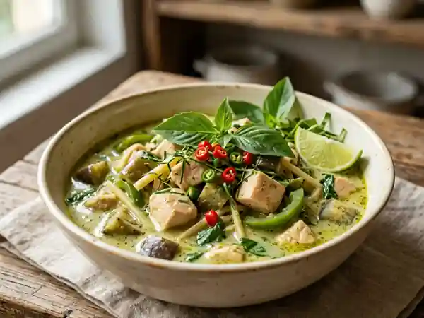Poulet au curry vert crémeux et basilic thaï - Photo de présentation
