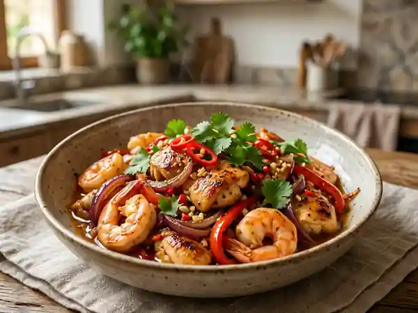 Poulet aux crevettes épicé : recette savoureuse et facile - Photo de présentation