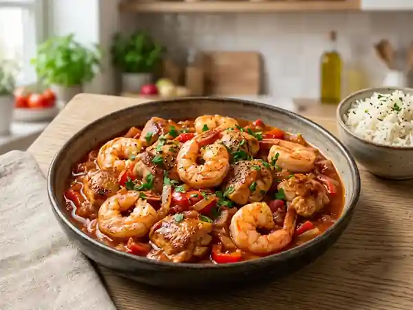 Poulet aux gambas sautées à la provençale - Photo de présentation
