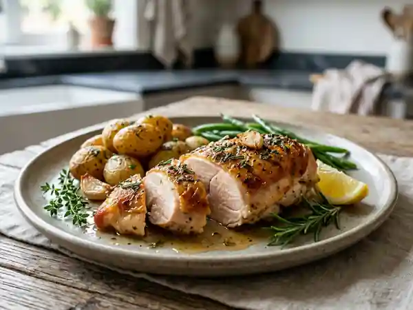 Poulet doré au thym et romarin frais - Photo de présentation