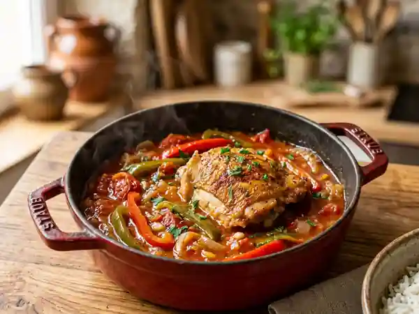 Poulet basquaise fondant et sa sauce confite - Photo de présentation