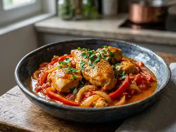 Poulet Bragance fondant aux poivrons et paprika - Photo de présentation