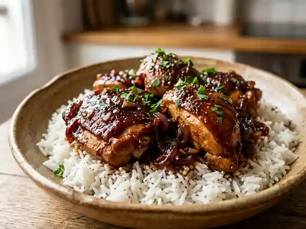 Poulet caramélisé au cola et ail fondu - Photo de présentation