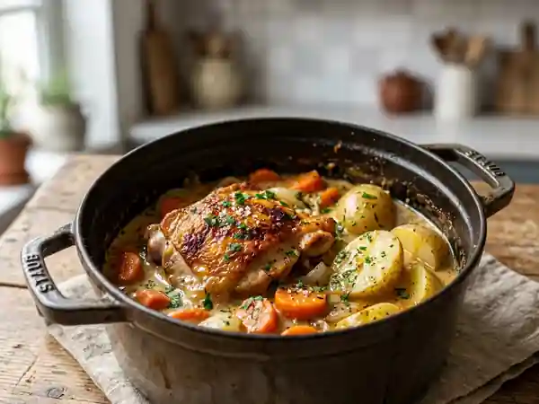 Poulet cocotte à l'ancienne façon grand-mère : recette savoureuse et facile - Photo de présentation