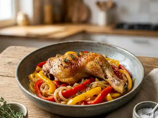 Poulet confit et poivrons fondants au thym - Photo de présentation