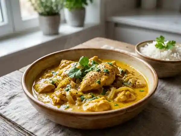 Poulet crémeux au curry et lait de coco : recette facile et savoureuse - Photo de présentation