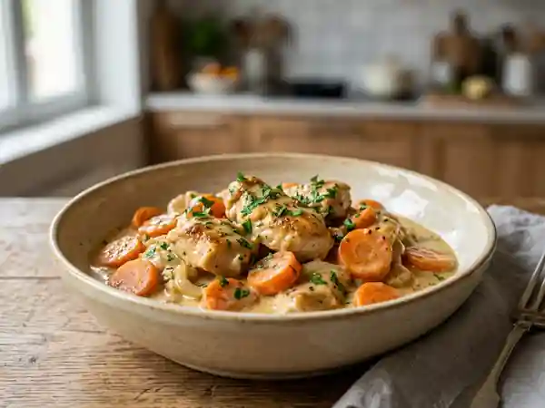 Poulet fondant à la crème et carottes douces - Photo de présentation