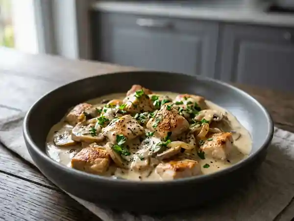 Poulet fondant sauce crème et champignons - Photo de présentation