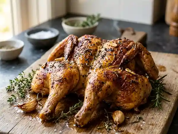 Poulet en crapaudine ail et thym - Photo de présentation