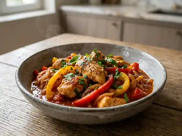 Poulet ensoleillé aux poivrons et herbes - Photo de présentation