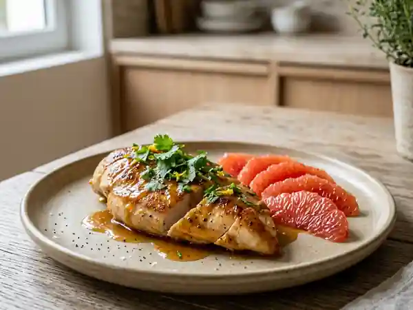 Poulet exotique au pamplemousse : saveurs fraîches et acidulées - Photo de présentation