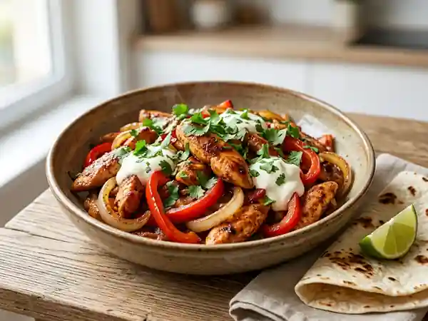 Fajitas de poulet grillé et légumes fondants - Photo de présentation