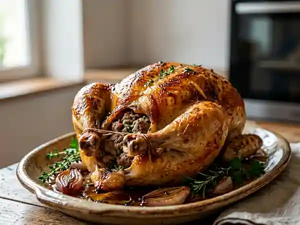 Poulet fermier farci au cognac : recette gourmande et raffinée - Photo de présentation