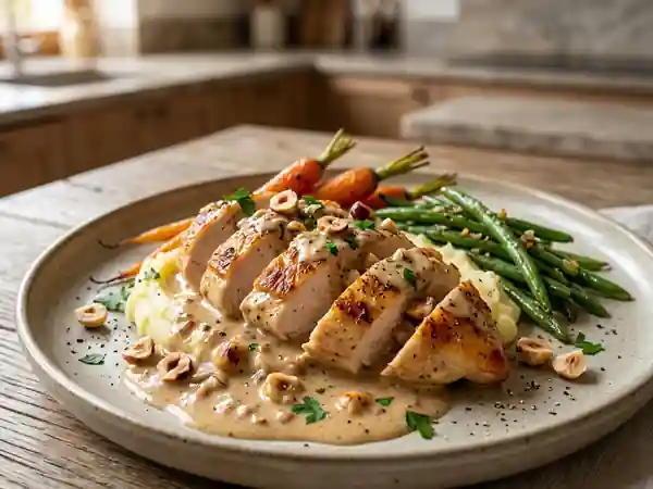 Poulet fondant à la sauce onctueuse aux noisettes - Photo de présentation