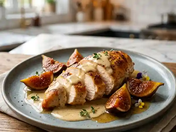 Poulet fondant à la vanille et figues rôties - Photo de présentation