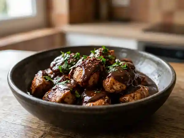 Poulet fondant au chocolat noir et épices - Photo de présentation