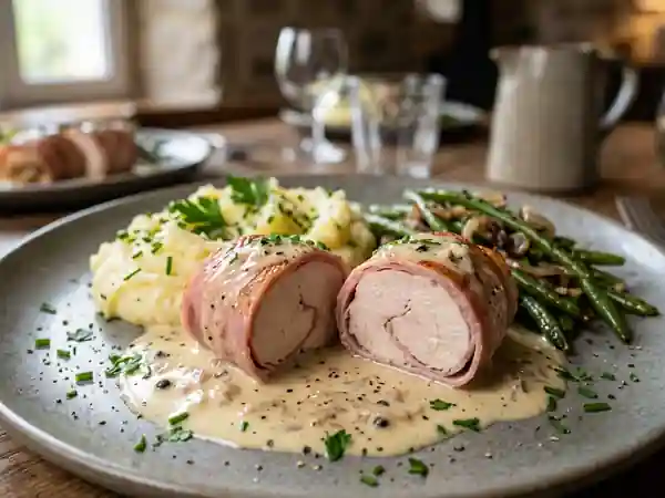 Poulet fondant au jambon et sauce au vin blanc - Photo de présentation