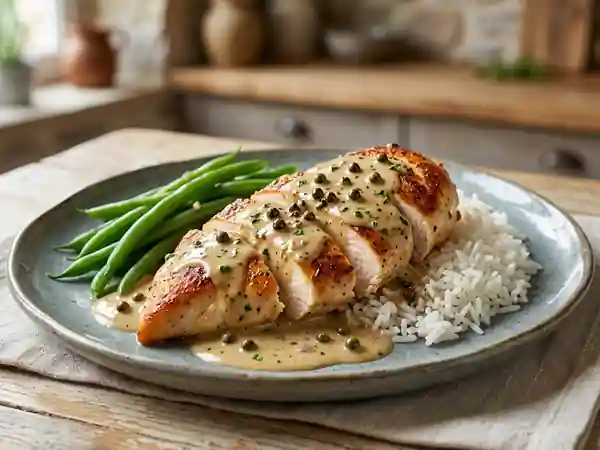 Poulet fondant à la crème de poivre vert - Photo de présentation