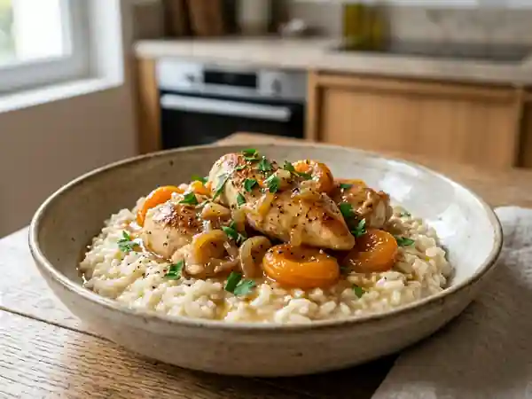 Poulet aux abricots et riz soyeux - Photo de présentation