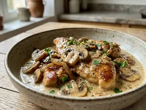 Poulet fondant aux champignons et cidre : recette gourmande et facile - Photo de présentation