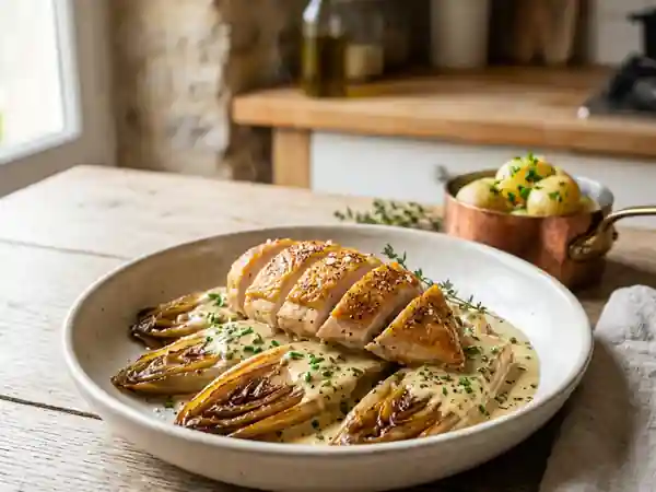 Poulet fondant aux chicons de Bruxelles : recette savoureuse et facile - Photo de présentation