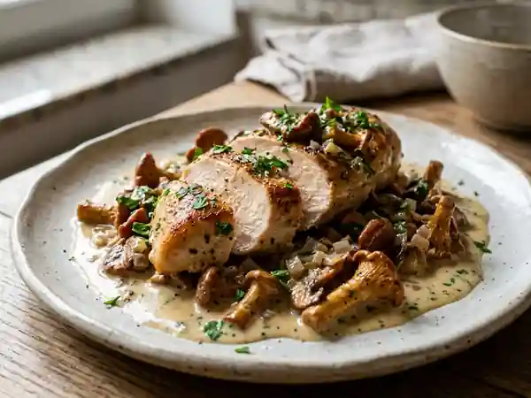 Poulet fondant aux girolles et crème onctueuse - Photo de présentation