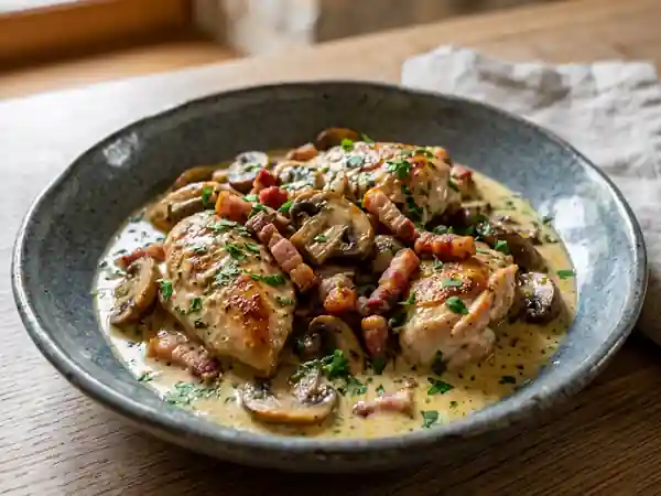 Poêlée de poulet crémeuse aux lardons fumés - Photo de présentation