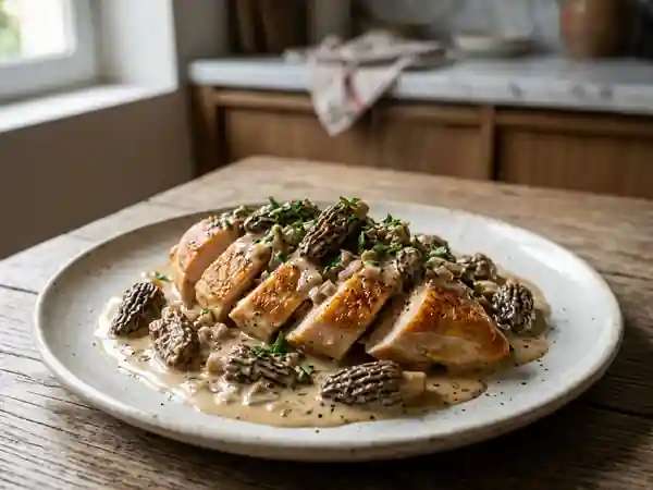 Poulet crémeux aux morilles et vin blanc - Photo de présentation