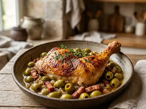 Poulet fondant aux olives et lard fumé - Photo de présentation