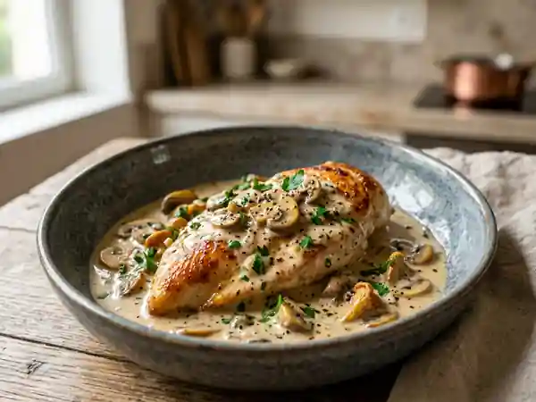 Poulet forestier à la crème onctueuse et champignons sauvages - Photo de présentation