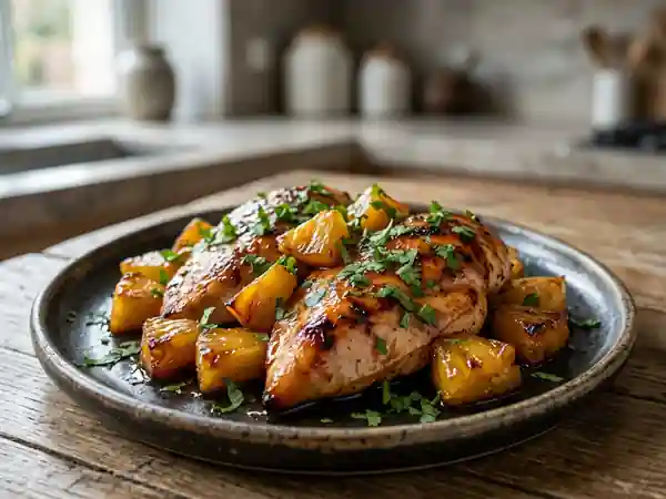Poulet fumé fondant et ananas caramélisé - Photo de présentation