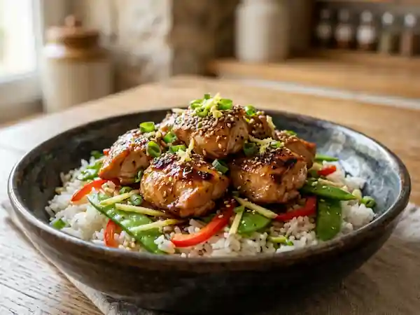 Poulet Laqué au Thé Fumé et Sésame - Photo de présentation