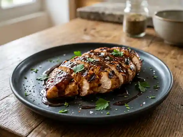 Poulet grillé au chocolat noir fondant - Photo de présentation