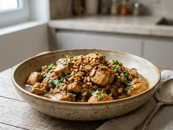 Poulet fondant aux amandes et pignons grillés - Photo de présentation