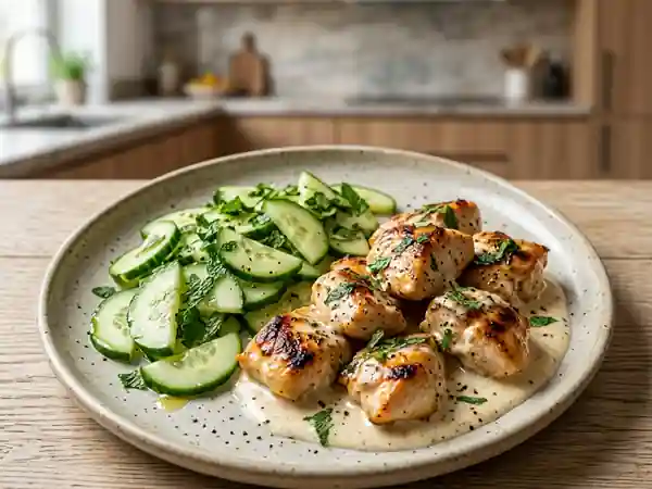 Poulet Mariné au Yaourt et Concombre Frais - Photo de présentation